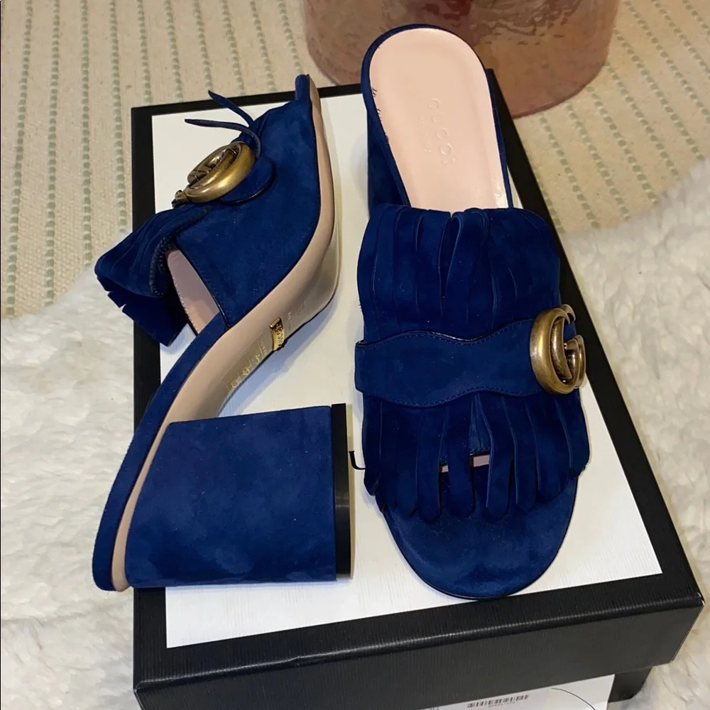 Gucci Women's GG Navy Fringe Sandals